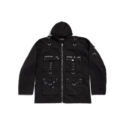 Balenciaga Hooded Studded Zip Up Jacket In Black Jackets Coats Men's Black