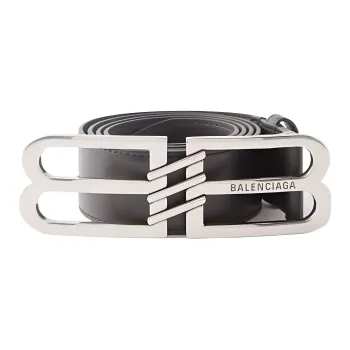 Balenciaga Double B Logo Lettering Engraved Smooth Buckle Calfskin Leather Belts Men's Black