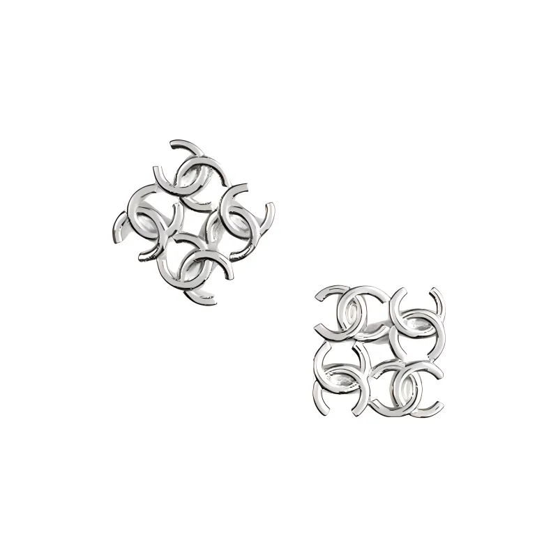 CHANEL Metal Stud Earrings Women's Silver-1