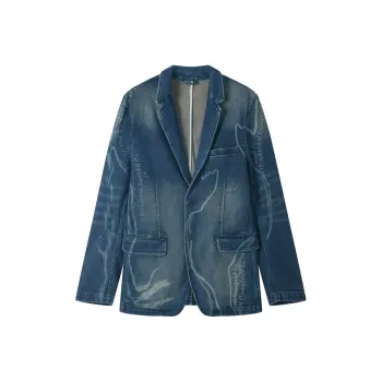DAVID NAMAN Business Suits Men Denim Blue