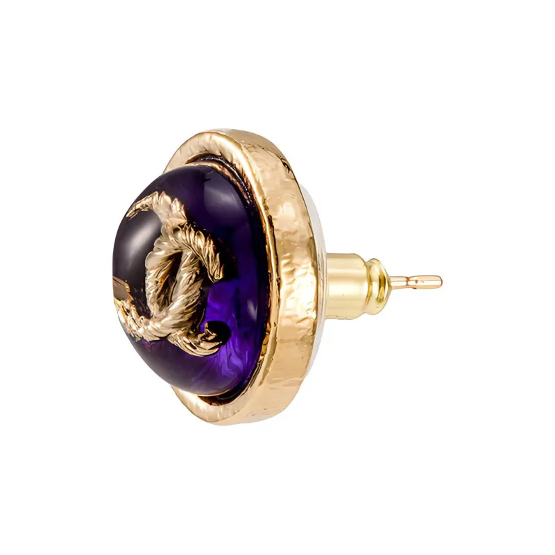 CHANEL Stud Earrings Women's Purple/Gold-1