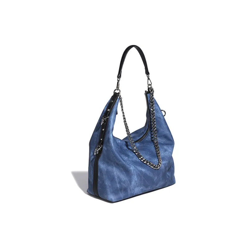 Vigno Synthetic Leather Tote Shoulder Armpit Bag Women's Blue/Dark Blue-10