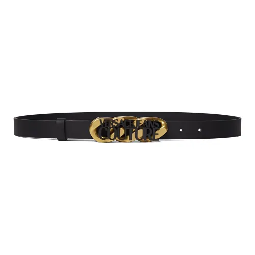 VERSACE JEANS COUTURE Letter Logo Leather Belts Women's Black/White -