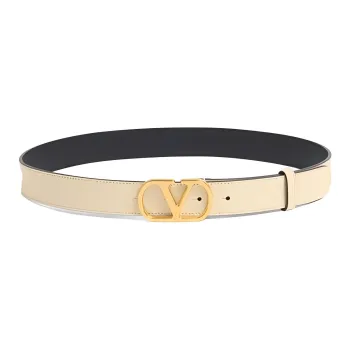 Valentino Calfskin, Brass Leather Belts Women's Light Yellow Width 3CM