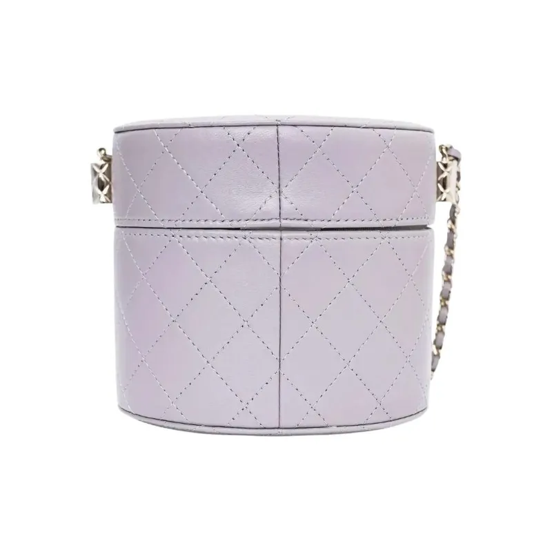CHANEL Sheepskin Cylinder Bag, Makeup Bag, Shoulder Bag, Crossbody Bag Medium Size Women's Cool Gray-3