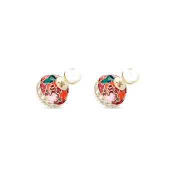 DIOR Metal, Resin Bead Decoration, Faux Crystal, Lacquered Earrings Women's Multicolor