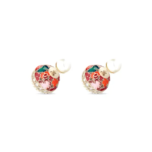 DIOR Metal, Resin Bead Decoration, Faux Crystal, Lacquered Earrings Women's Multicolor