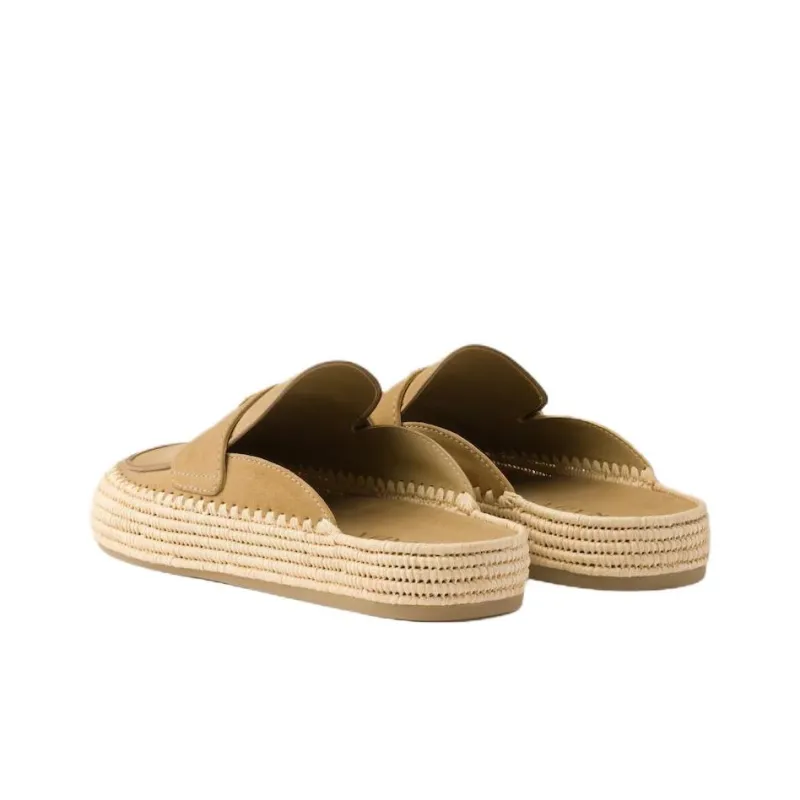 PRADA Slip Resistant Closed Toe Slippers Women's Brown-3
