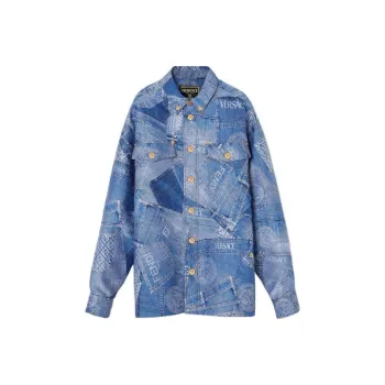 Fendi X VERSACE Denim Jackets Men Light Blue