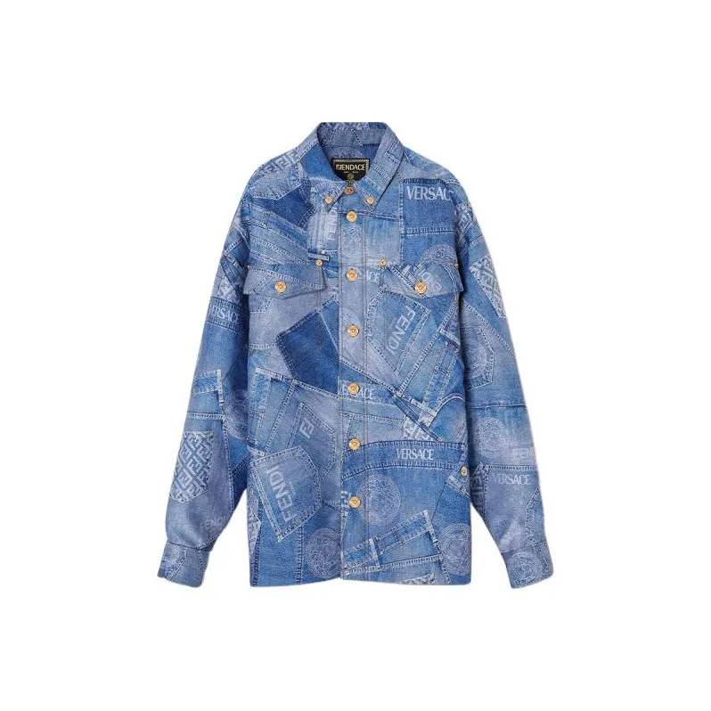 Fendi X VERSACE Denim Jackets Men Light Blue-0