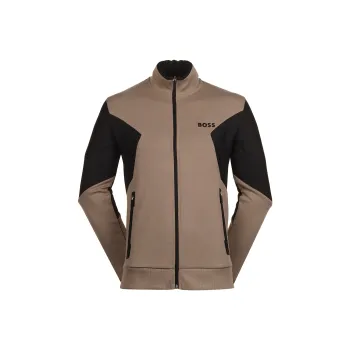 HUGO BOSS Zip Up Sweatshirt With 3D Moulded Logo Jackets Coats Men's Brown