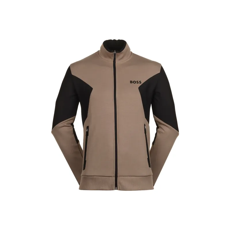HUGO BOSS Zip Up Sweatshirt With 3D Moulded Logo Jackets Coats Men's Brown-0