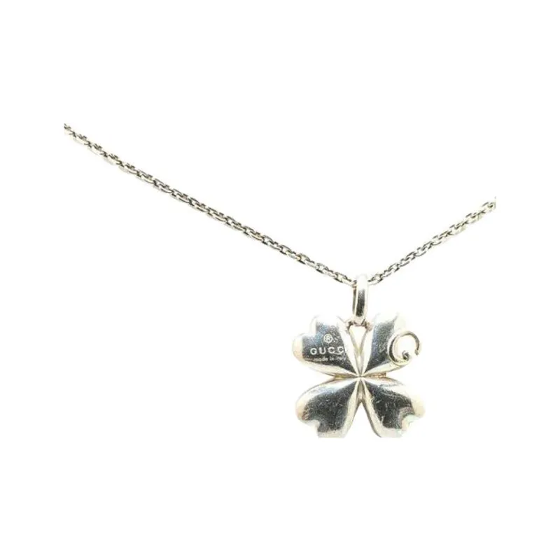 GUCCI 2000 2015 Sterling Silver Four Leaf Clover Pendant Necklace-2