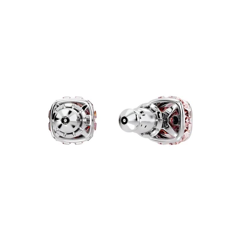 Swarovski Crystal Rhodium-plated Zirconia Stud Earrings Women's Pink-3