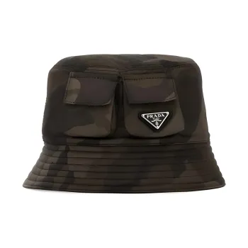PRADA Recycled Polyamide Synthetic Fiber Resin Bucket Hats Men's Green