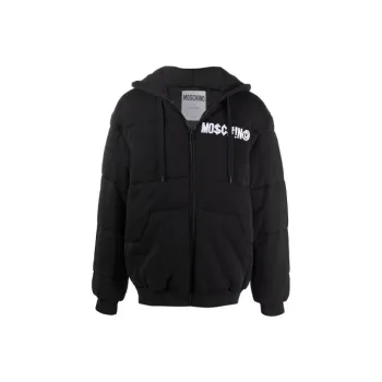 MOSCHINO Solid Color Hooded Puffer Jacket Men's Black