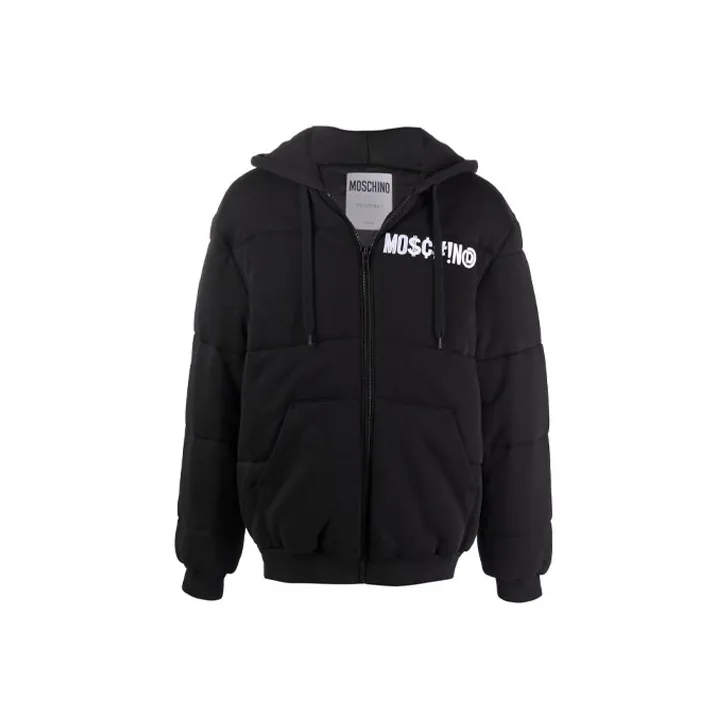 MOSCHINO Solid Color Hooded Puffer Jacket Men's Black-0