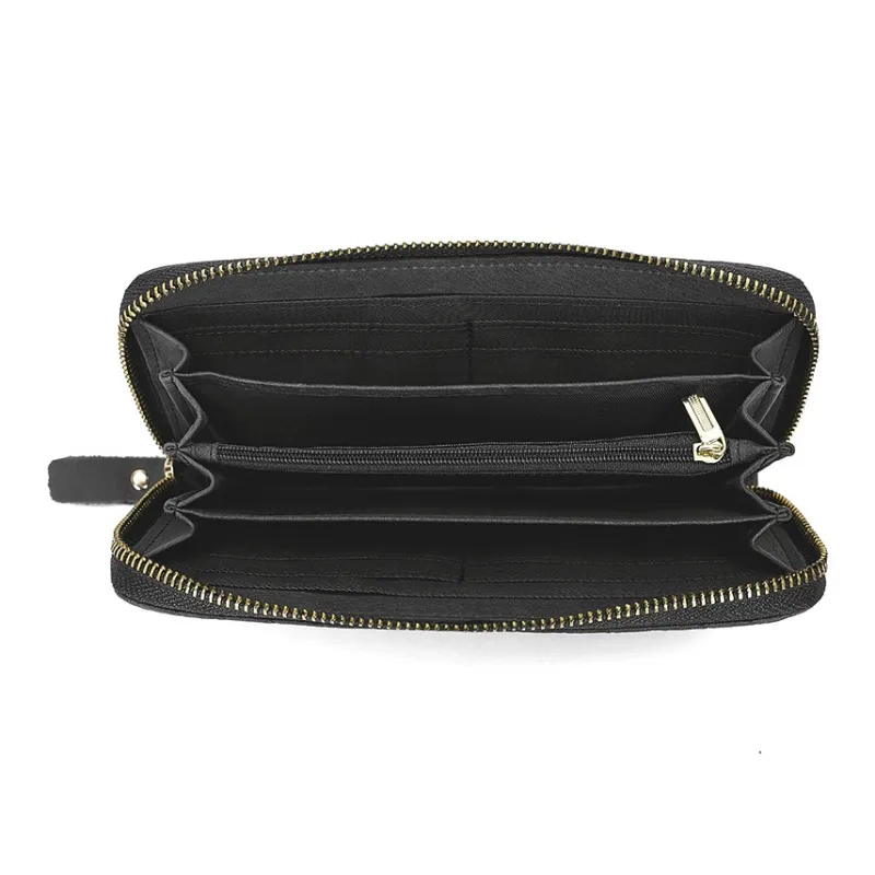VIHUS Top Grain Cow Leather Clutch Wallet Unisex Black/Brown-2