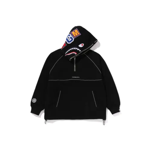 A BATHING APE Shark Logo Half Zip Relaxed Fit Pullover Hoodie