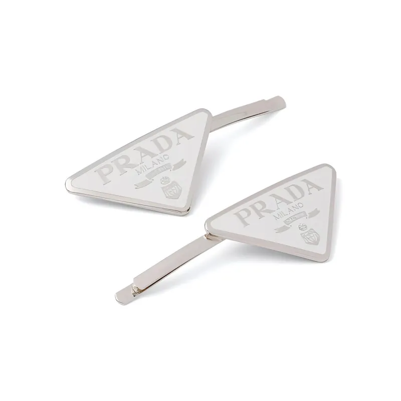 PRADA Triangle logo Hair Clips Set Of Two-1
