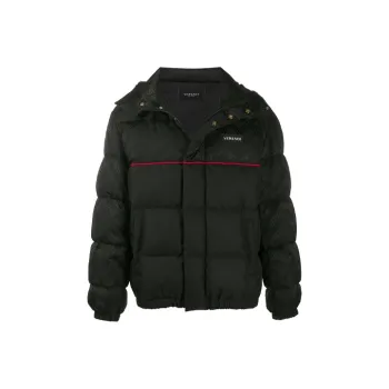 VERSACE Solid Color Detachable Hood Down Jacket Men's Black