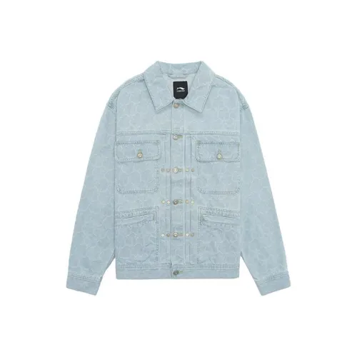 LI NING 1990 Denim Jackets Men Light Umbilical Blue