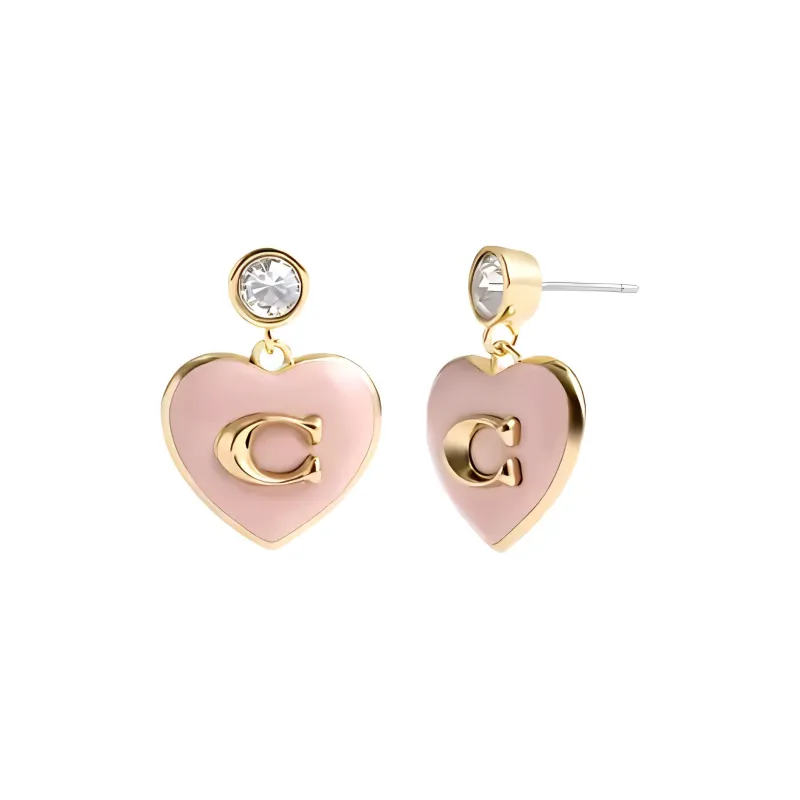 COACH Brass Earrings Women's Pink-2