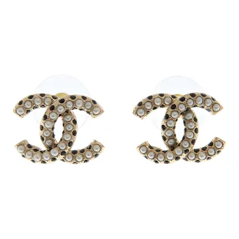 CHANEL Earrings Women's Gold/Black