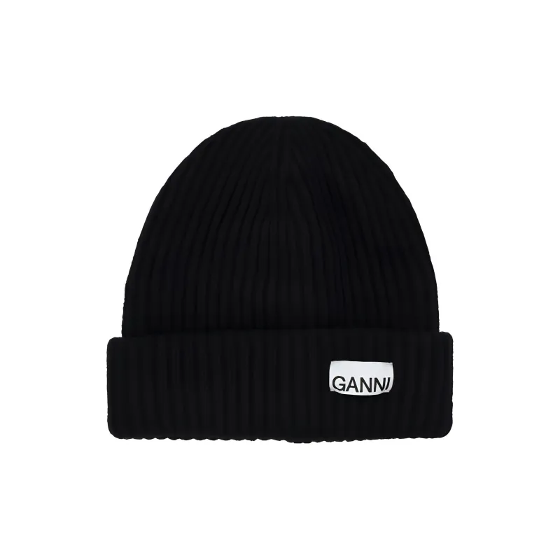 GANNI Wool-blend Ribbed-knit Beanie Hat-0