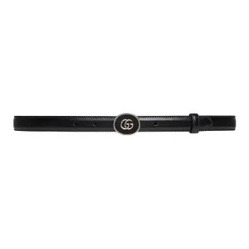 GUCCI Mini GG Collection Double G Leather Belt With Smooth Buckle Leather Belts Women's Black Width: 2CM