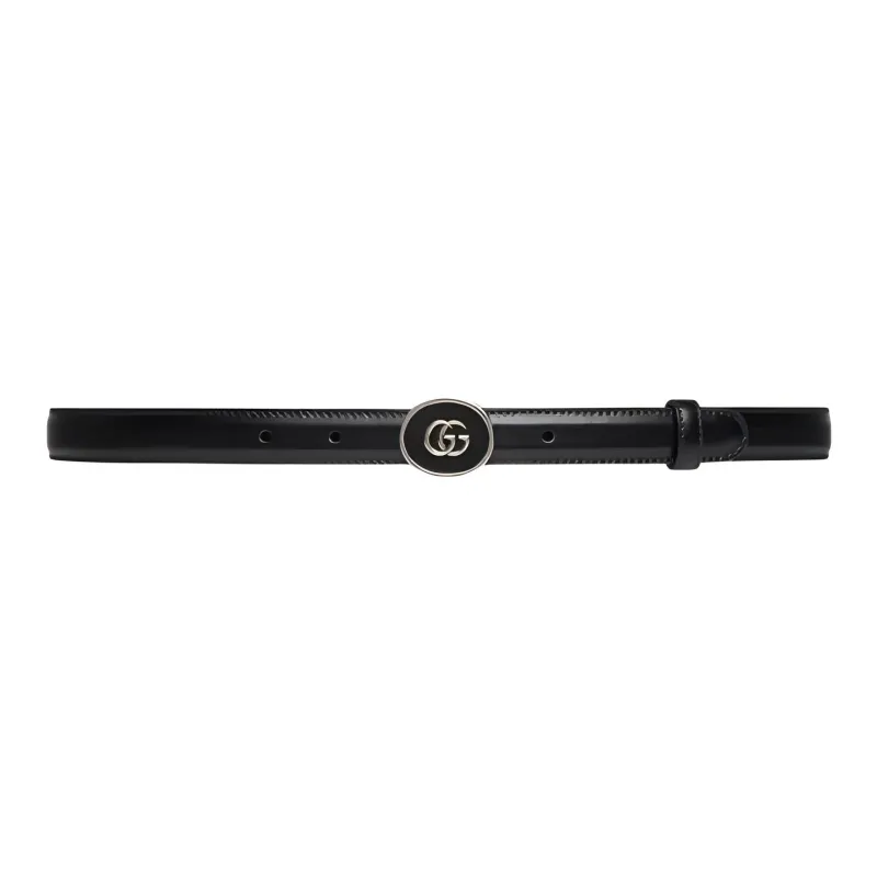 GUCCI Mini GG Collection Double G Leather Belt With Smooth Buckle Leather Belts Women's Black Width: 2CM-0