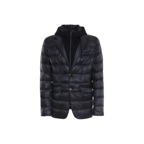 HERON PRESTON FW21 Solid Color Hooded Down Jacket Men's Dark Blue