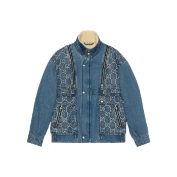 GUCCI Denim Jackets Men Blue With White Lettering
