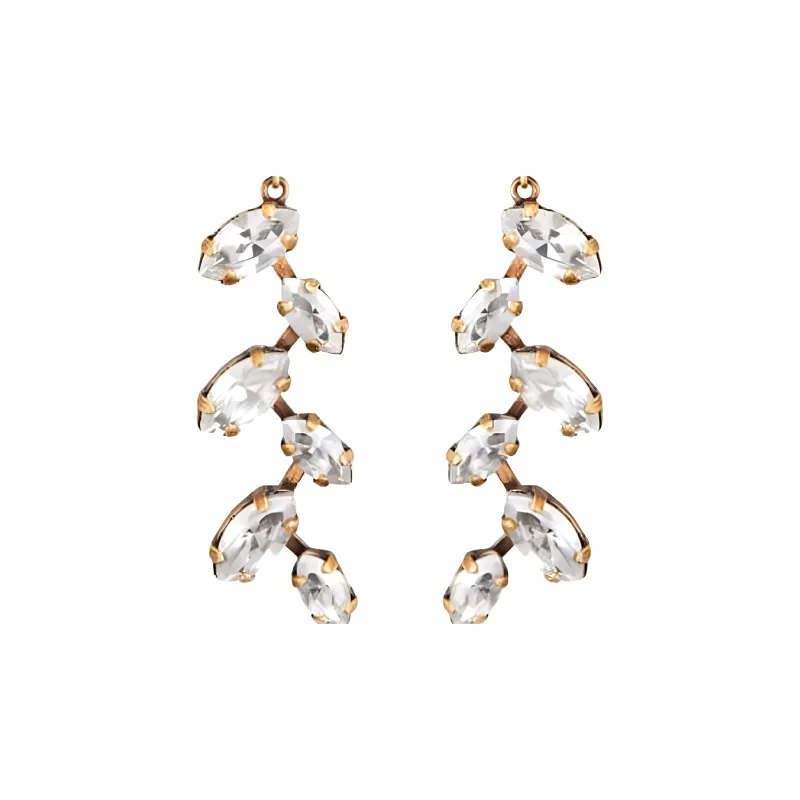 DIOR Faux Crystal Metal Earrings Women's Gold-2