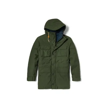 Timberland Solid Color Geometric Pattern Hooded Thickened Mid Length Down Jacket Men's Green