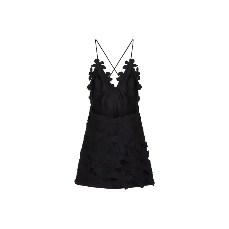 Valentino Embroidered Crepe Couture Short Dress Slip Dresses Women's Black-1
