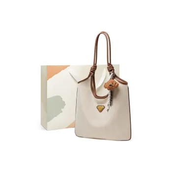 15 MINS Fabric, Synthetic Leather Shoulder Bag Women's White & Brown
