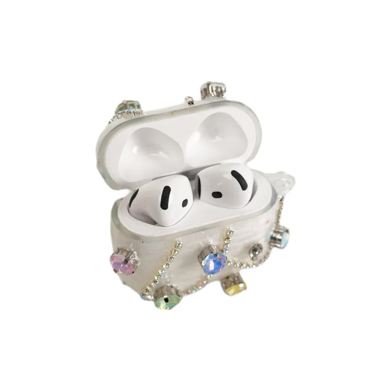 Sopi Compatibility With Apple AirPods 4/2/3/AirPods Pro/Pro 2 TPU Luxury Cream Resin Gemstone Chain Headphone Cases-2