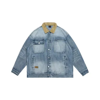 WAYNEXZAVIER Denim Jacket Spring Fall Men's Light Blue
