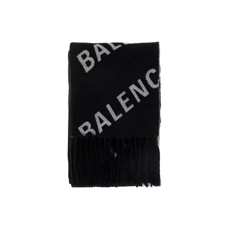 Balenciaga Allover Logo Fringed Scarf-2