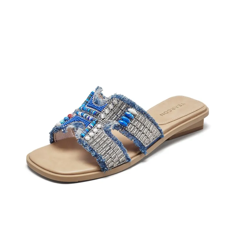 YEARCON Slide Slippers Women's Apricot, Light Blue-5