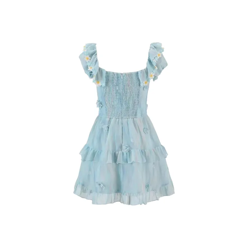 / Short Sleeved Dresses Women's Aqua Colorful Blue-2
