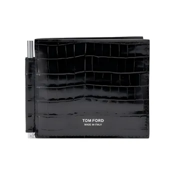 TF Crocodile Pattern Leather Wallet Men's Black