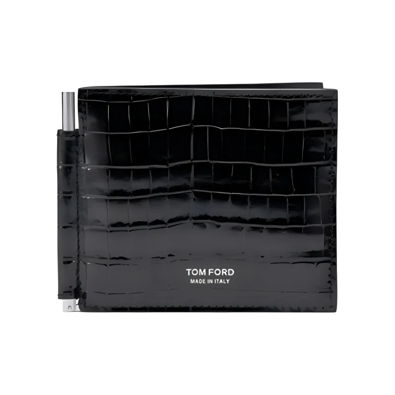 TF Crocodile Pattern Leather Wallet Men's Black-0