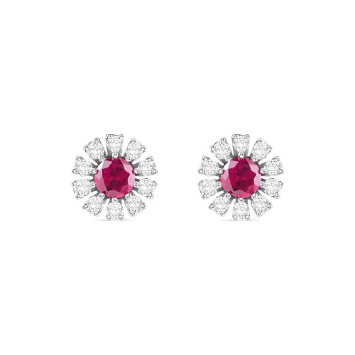 Damiani 18K White Gold Stud Earrings Women's Red