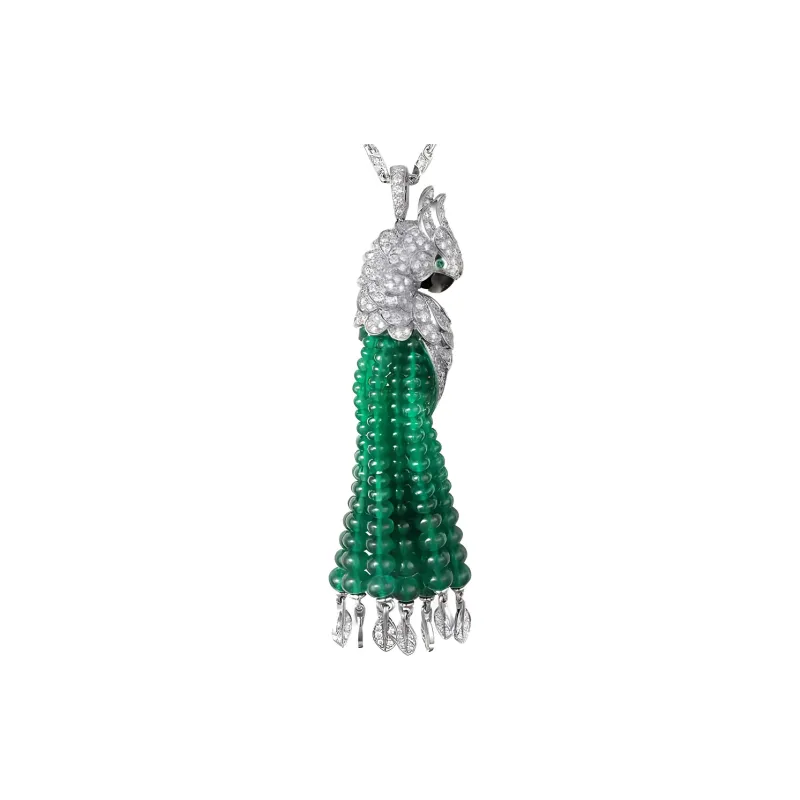 CARTIER White Gold Mother Of Pearl Emerald Diamond Necklaces Women's Green-2