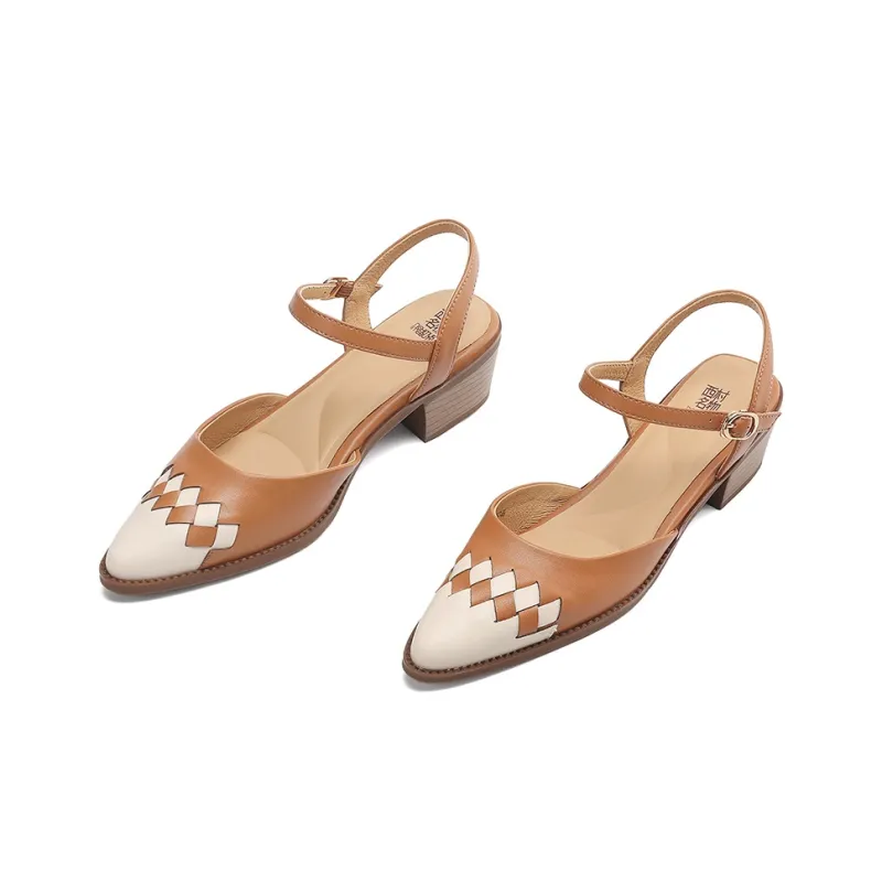 XICUNMINGWU High Heels Women's Caramel+Ecru-2
