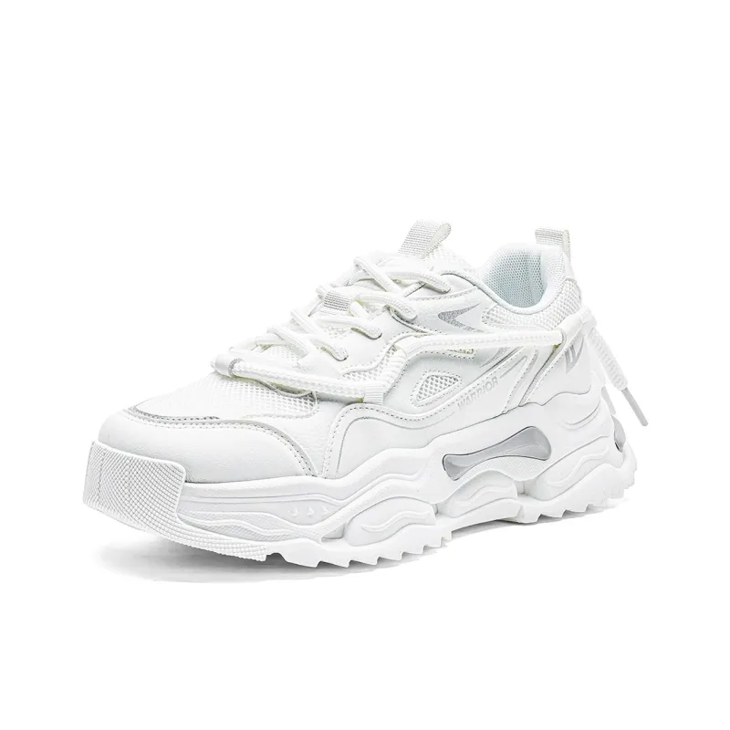 Warrior Anti Slip And Wear Resistant Height Increasing Low Top Chunky Sneakers Men's White Light Gray-1