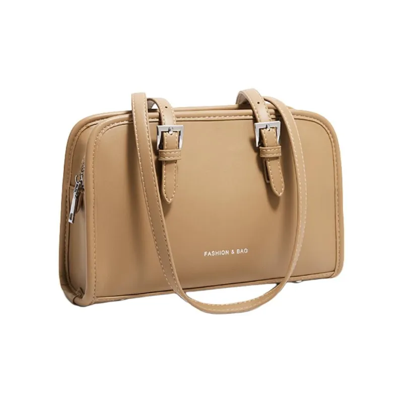 FOXER Synthetic Leather Bowling Bag, Shoulder Bag Women's Khaki/White-2