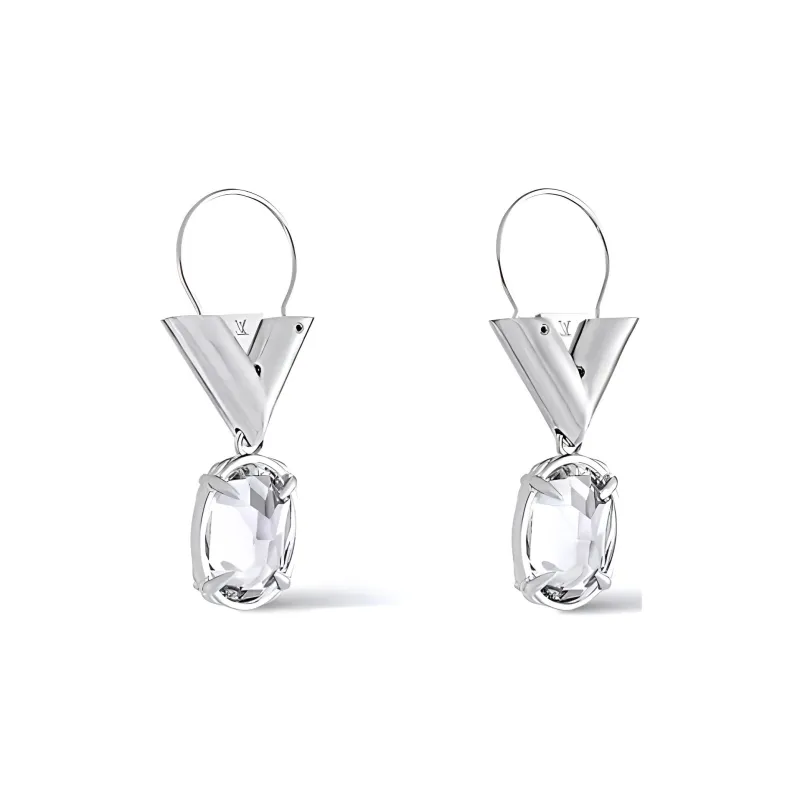 LOUIS VUITTON Metal Faux Crystal Earrings Women's Silver-1
